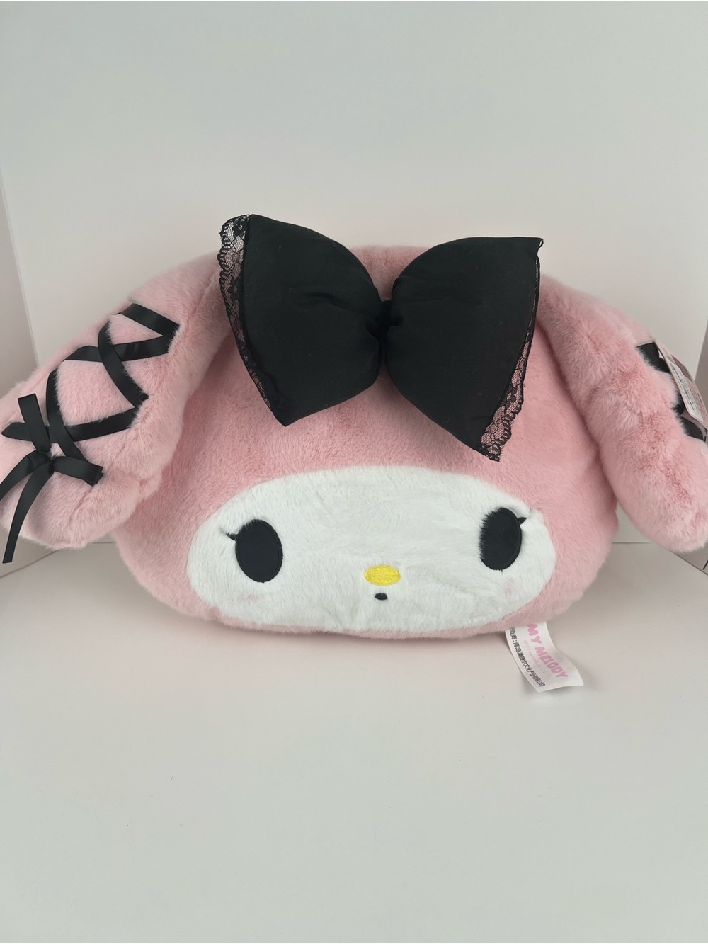 Sanrio My Melody Pink Plush Head Pillow with Black Bow